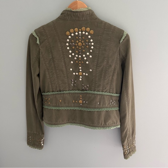 Miss Me Y2K Green Military-Style Studded Army Green Jacket Size Medium - Picture 3 of 7